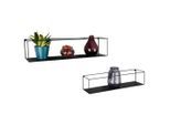 Wandregalset, Schwarz, Metall, 2-teilig, 65x15x15 cm, hängend, Wohnzimmer, Regale, Wandregale