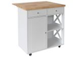 Mid.you Servierwagen Kitchen trolley, Weiß, Holz, Holzwerkstoff, Kautschukholz, vollmassiv, 2 Schublade(n) Schubladen, rechteckig, Rollen, 68x90x80 cm, einfacher Aufbau, Esszimmer, Barmöbel, Barwagen