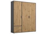 Rauch Möbel , Grau, Eiche Artisan , Holzwerkstoff , 3 Fächer , 2 Schublade(n) Schubladen , 140x194x53 cm , Blauer Engel, BQ - Bündnis für Qualität, Made in Germany , Schlafzimmer, Kleiderschränke, Drehtürenschränke