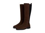 Stiefel TOMMY HILFIGER "FLAG SUEDE LONG BOOT", Damen, Gr. 37, Normalschaft, braun (dunkelbraun), Veloursleder, Schuhe Stiefel, Langschaftstiefel, Reißverschlussstiefel mit Logoflaggen-Detail