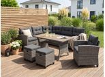 Gartenlounge-Set KONIFERA "Keros Premium", grau (vintage grau, braun), Polyrattan, Sitzmöbel-Sets, Gartenlounge-Set, Ecklounge, Polyrattan, Stahl, geeignet für 8 Personen, inkl. Auflagen