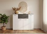 Hochkommode HOME AFFAIRE "Prato", schwarz-weiß (weiß, anthrazit), B:156cm H:123cm T:39cm, Hartfaserplatte, Holzwerkstoff, Kunststoff, Sideboards, Hochkommode, mit 2 Schubkasten