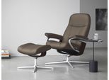Relaxsessel STRESSLESS "Consul", braun (mole batick), B:78cm H:97cm T:70cm, Leder BATICK: BATICK ist ein leicht korrigiertes, durchgefärbtes und genarbtes Möbelleder, bei dem die meisten Unebenheiten und Spuren in der Regel entfernt wurden., Sessel, Relaxsessel, mit Cross Base, Größe S, M & L, Holzakzent Braun