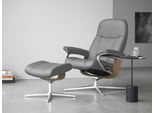 Relaxsessel STRESSLESS "Consul", grau (wild dove batick), B:78cm H:97cm T:70cm, Leder BATICK: BATICK ist ein leicht korrigiertes, durchgefärbtes und genarbtes Möbelleder, bei dem die meisten Unebenheiten und Spuren in der Regel entfernt wurden., Sessel, Relaxsessel, mit Cross Base, Größe S, M & L, Holzakzent Eiche, in 2 Bezugsqualitäten lieferbar