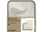 Bettbezug SCHLAFGUT "Premium Bettbezug Knitted Jersey (1 St)", gelb (gelb light), B:200cm L:200cm, Jersey, Obermaterial: 95% Baumwolle, 5% Elasthan, Bettbezüge, Ton-in-Ton Reißverschluss, Bio-Baumwolle mit Elasthan, Uni, OEKO Tex