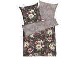 Wendebettwäsche KAEPPEL "Magnolia", braun (kaffee), B/L: 155cm x 220cm, 1 Stk., 1 Stk., Mako-Satin, B/L: 80cm x 80cm, 2 Stk., Mako-Satin, Obermaterial: 100% Baumwolle, Bettwäsche, Wendebettwäsche, Mit Blumenmuster