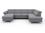 Wohnlandschaft SIT & MORE "Vincenzo U-Form", grau (hellgrau), B:317cm H:84cm T:93cm, Sofas, Wohnlandschaft, inklusive Kopfteilverstellung, wahlweise mit Bettfunktion, Bettkasten