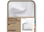 Bettbezug SCHLAFGUT "Premium Bettbezug Knitted Jersey (1 St)", weiß (full, weiß), B:240cm L:220cm, Jersey, Obermaterial: 95% Baumwolle, 5% Elasthan, Bettbezüge, Ton-in-Ton Reißverschluss, Bio-Baumwolle mit Elasthan, Uni, OEKO Tex