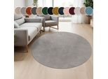 Teppich PACO HOME "Cadiz 630", grau, H:14mm Ø:120cm, Polyester, Teppiche, Teppich, Kurzflor, Uni-Farben, besonders weich, waschbar, Wohnzimmer