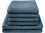 Handtuch Set DYCKHOFF "Popcorn Streifen", petrol, 6, Walkfrottier, Walkfrottier, Obermaterial: 100% Baumwolle, Handtuch-Sets, Handtuch Set, 2 Badetücher (70x140 cm), 4 Handtücher (50x100 cm)
