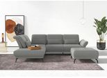 Ecksofa HOME AFFAIRE "Coco L-Form", silber, B:294cm H:88cm T:242cm, 100% Polyester, Sofas, Ecksofa, Sitztiefen-, Arm- und Kopfteilverstellung, Cord-Bezug, Fußhöhe 15 cm