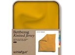 Bettbezug SCHLAFGUT "Premium Bettbezug Knitted Jersey (1 St)", gelb (gelb deep), B:200cm L:200cm, Jersey, Obermaterial: 95% Baumwolle, 5% Elasthan, Bettbezüge, Ton-in-Ton Reißverschluss, Bio-Baumwolle mit Elasthan, Uni, OEKO Tex