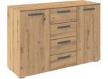Kombikommode RAUCH "Sideboard Schubladenkommode OTELI mit Dekor- und Hochglanzfront", braun (eiche artisan), B:120cm H:81cm T:42cm, Holzwerkstoff, Sideboards, Kombikommode, vier große Schubladen und 2 Türen, mit 4 Einlegeböden MADE IN GERMANY
