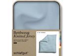Bettbezug SCHLAFGUT "Premium Bettbezug Knitted Jersey (1 St)", blau (blau light), B:240cm L:220cm, Jersey, Obermaterial: 95% Baumwolle, 5% Elasthan, Bettbezüge, Ton-in-Ton Reißverschluss, Bio-Baumwolle mit Elasthan, Uni, OEKO Tex