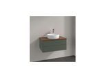 Villeroy und Boch Antao Waschtisch-Unterschrank L19152HL mit Beleuchtung, 2 Auszüge, 800 x 360 x 500 mm, Front mit Struktur, Leaf Green Matt Lacquer / Warm Walnut