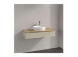 Villeroy und Boch Antao Waschtisch-Unterschrank L09111HJ mit Beleuchtung, 1 Auszug, 1000 x 190 x 500 mm, Front mit Struktur, Silk Grey Matt Lacquer / Honey Oak