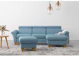 Ecksofa HOME AFFAIRE "Lindgren L-Form", blau (eisblau), B:258cm H:84cm T:169cm, 100% Polyester, Sofas, Ecksofa, wahlweise mit Bett mit klappbaren Rollen, Kasten und Kopfverstellung