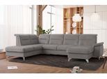 Wohnlandschaft SIT & MORE "Astoria U-Form", grau (hellgrau), B:327cm H:91cm T:225cm, 100% Polyester, Sofas, Wohnlandschaft, wahlweise mit motorischer Relaxfunktion