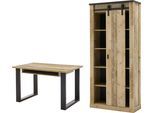 Schrank-Set HOME AFFAIRE "SHERWOOD", braun (old style hell dekor), B:220cm H:201cm T:60cm, Kastenmöbel-Sets, Büromöbel-Set, Büromöbel Set, mit Scheunentorbeschlag aus Metall, Breite ca. 220 cm