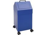 Wertstoffbehälter mit Einwurfklappe, Volumen 45 l, BxHxT 320 x 710 x 310 mm, fahrbar, blau RAL 5010 kaiserkraft