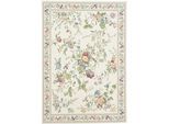 Teppich THEKO "Flomi Sagrini", beige (creme), B:120cm H:4mm L:170cm, Baumwolle, Kunstfaser, Teppiche, Teppich, Flachgewebe, Pastell-Farben, Blumen Design, mit Bordüre