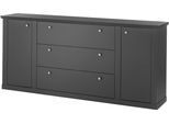 Sideboard HOME AFFAIRE "Lincoln, moderner Schrank, schwarze Kommode, 205 cm breit", grau (schwarz matt), B:205cm H:92cm T:42cm, Sideboards, Sideboard, edles Design, messingfarbene Knopfgriffe, in 2 Größen verfügbar