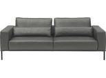 3-Sitzer MUSTERRING "JustBPM100, 222 cm breit, aus hochwertigem Leder", grau (fango), B:222cm H:88cm T:107cm, 100% Leder, Sofas, 3-Sitzer, wahlweise mit Nierenkissen und mot. Sitzauszug, Metallfuß in schwarz