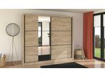 Schwebetürenschrank HOME AFFAIRE "Navara Kleiderschrank mit Spiegel Wäscheschrank Garderobe", grau (grau eiche), B:242,5cm H:215,5cm T:61cm, Holzwerkstoff, Schränke, Schwebetürenschrank, Kleiderschrank mit Spiegel, FSC-zertifiziert, 242,5x215,5x61cm