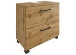 Held Waschbeckenunterschrank Held Möbel Manchester, Eiche, Metall, 1 Schublade(n) Schubladen, 60x59x35 cm, Made in Germany, stehend, hängend, Badezimmer, Badezimmerschränke, Waschbeckenunterschränke