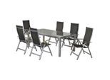 Gardenson , Schwarz, Silberfarben , Metall, Textil , Uni , Stuhl klappbar, Tisch mit Glasplatte, Rückenlehne mehrfach verstellbar , Gartenmöbel, Gartenmöbel-Sets, Gartengarnituren