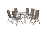 Gardenson , Silberfarben, Taupe , Metall, Textil , Uni , Stuhl klappbar, Tisch mit Glasplatte, Rückenlehne mehrfach verstellbar ,