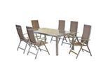 Gardenson , Silberfarben, Taupe , Metall, Textil , Uni , Stuhl klappbar, Tisch mit Glasplatte, Rückenlehne mehrfach verstellbar , Gartenmöbel, Gartenmöbel-Sets, Gartengarnituren