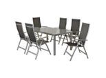 Gardenson , Schwarz, Silberfarben , Metall, Textil , Uni , Stuhl klappbar, Tisch mit Glasplatte, Rückenlehne mehrfach verstellbar , Gartenmöbel, Gartenmöbel-Sets, Gartengarnituren