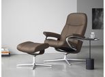Relaxsessel STRESSLESS "Consul", braun (mole batick), B:91cm H:102cm T:79cm, Leder BATICK: BATICK ist ein leicht korrigiertes, durchgefärbtes und genarbtes Möbelleder, bei dem die meisten Unebenheiten und Spuren in der Regel entfernt wurden., Sessel, Relaxsessel, mit Cross Base, Größe S, M & L, Holzakzent Wenge