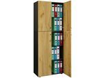 Aktenschrank VCM "Büroschrank Bücher Ordner Aktenschrank Lona 5fach", braun (anthrazit, honig, eiche), B:70cm T:40cm, Obermaterial: 100% Holz Wood., Schränke, Aktenschrank