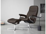 Relaxsessel STRESSLESS "Consul", braun (braun batick), B:91cm H:102cm T:79cm, Leder BATICK: BATICK ist ein leicht korrigiertes, durchgefärbtes und genarbtes Möbelleder, bei dem die meisten Unebenheiten und Spuren in der Regel entfernt wurden., Sessel, Relaxsessel, mit Cross Base, Größe S, M & L, Holzakzent Wenge