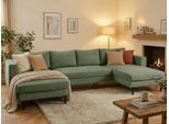 Wohnlandschaft TRENDMANUFAKTUR "Amazing II, wahlw. mit Schlaffunktion & Bettkasten, Fuß schwarz", mayfly, B:305cm H:81cm T:161cm, Sofas, Wohnlandschaft, Sofa in U-Form, in Cord, Struktur LEO o. Struktur LINO, Breite 305 cm