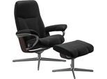 Relaxsessel STRESSLESS "Consul", schwarz (schwarz batick), B:78cm H:97cm T:70cm, Leder BATICK: BATICK ist ein leicht korrigiertes, durchgefärbtes und genarbtes Möbelleder, bei dem die meisten Unebenheiten und Spuren in der Regel entfernt wurden., Sessel, Relaxsessel, mit Cross Base, Größe S, M & L, Holzakzent Wenge