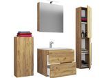 Waschtisch VCM "5-tlg. Waschplatz Waschtisch Badinos Schublade SC", braun (honig, eiche), B:126cm T:46cm, Waschtische, Waschtisch