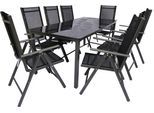 Garten-Essgruppe VCM "9 tlg. Alu Glas Tisch Gartenset Sitzgruppe 189SW", schwarz (anthrazit), B:189cm T:90cm, Obermaterial: 100% Metall MT., Sitzmöbel-Sets, Garten-Essgruppe