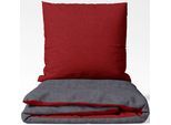 Wendebettwäsche SETEX "Feinbiber", rot (dunkelrot, dunkelgrau), B/L: 155cm x 220cm, 1 Stk., 1 Stk., Biber, B/L: 80cm x 80cm, 2 Stk., Biber, Obermaterial: 85% Baumwolle, 15% Polyester, Bettwäsche, Wendebettwäsche, mit Wendefunktion