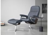 Relaxsessel STRESSLESS "Consul", blau (sparrow blau paloma), B:91cm H:102cm T:79cm, Leder PALOMA: PALOMA ist ein durchgefärbtes Semianilin-Möbelleder mit natürlicher Narbung., Sessel, Relaxsessel, mit Cross Base, Größe S, M & L, Holzakzent Wenge