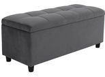 Bettbank "Abgesteppt", grau, B:100cm H:42,5cm T:40cm, Holzwerkstoff, Massivholz, Polyester, Sitzbänke, Bettbank, Mit Stauraum, auch als Garderobenbank geeignet, Polsterbank