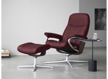 Relaxsessel STRESSLESS "Consul", rot (bordeaux batick), B:82cm H:102cm T:72cm, Leder BATICK: BATICK ist ein leicht korrigiertes, durchgefärbtes und genarbtes Möbelleder, bei dem die meisten Unebenheiten und Spuren in der Regel entfernt wurden., Sessel, Relaxsessel, mit Cross Base, Größe S, M & L, Holzakzent Wenge