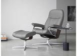 Relaxsessel STRESSLESS "Consul", grau (wild dove batick), B:82cm H:102cm T:72cm, Leder BATICK: BATICK ist ein leicht korrigiertes, durchgefärbtes und genarbtes Möbelleder, bei dem die meisten Unebenheiten und Spuren in der Regel entfernt wurden., Sessel, Relaxsessel, mit Cross Base, Größe S, M & L, Holzakzent Wenge