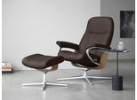 Relaxsessel STRESSLESS "Consul", braun (braun batick), B:82cm H:102cm T:72cm, Leder BATICK: BATICK ist ein leicht korrigiertes, durchgefärbtes und genarbtes Möbelleder, bei dem die meisten Unebenheiten und Spuren in der Regel entfernt wurden., Sessel, Relaxsessel, mit Cross Base, Größe S, M & L, Holzakzent Eiche, in 2 Bezugsqualitäten lieferbar