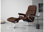 Relaxsessel STRESSLESS "Consul", braun (malt braun batick), B:78cm H:97cm T:70cm, Leder BATICK: BATICK ist ein leicht korrigiertes, durchgefärbtes und genarbtes Möbelleder, bei dem die meisten Unebenheiten und Spuren in der Regel entfernt wurden., Sessel, Relaxsessel, mit Cross Base, Größe S, M & L, Holzakzent Braun