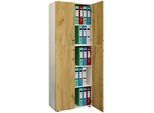 Aktenschrank VCM "Büroschrank Bücher Ordner Aktenschrank Lona 5fach", braun (weiß, honig, eiche), B:70cm T:40cm, Obermaterial: 100% Holz Wood., Schränke, Aktenschrank