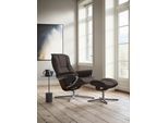 Relaxsessel STRESSLESS "Mayfair", braun (braun batick), B:83cm H:102cm T:74cm, Leder BATICK: BATICK ist ein leicht korrigiertes, durchgefärbtes und genarbtes Möbelleder, bei dem die meisten Unebenheiten und Spuren in der Regel entfernt wurden., Sessel, Relaxsessel, mit Cross Base, Größe S, M & L, Holzakzent Braun