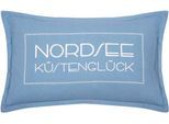 Dekokissen PAD "COAST", blau (blaugrau), B:50cm L:30cm, Baumwolle, Dekokissen_Sitzkissen_Kissenhüllen, Made in Europe, Kissenhülle ohne Füllung, maritim, Schriftzug, 1 Stück
